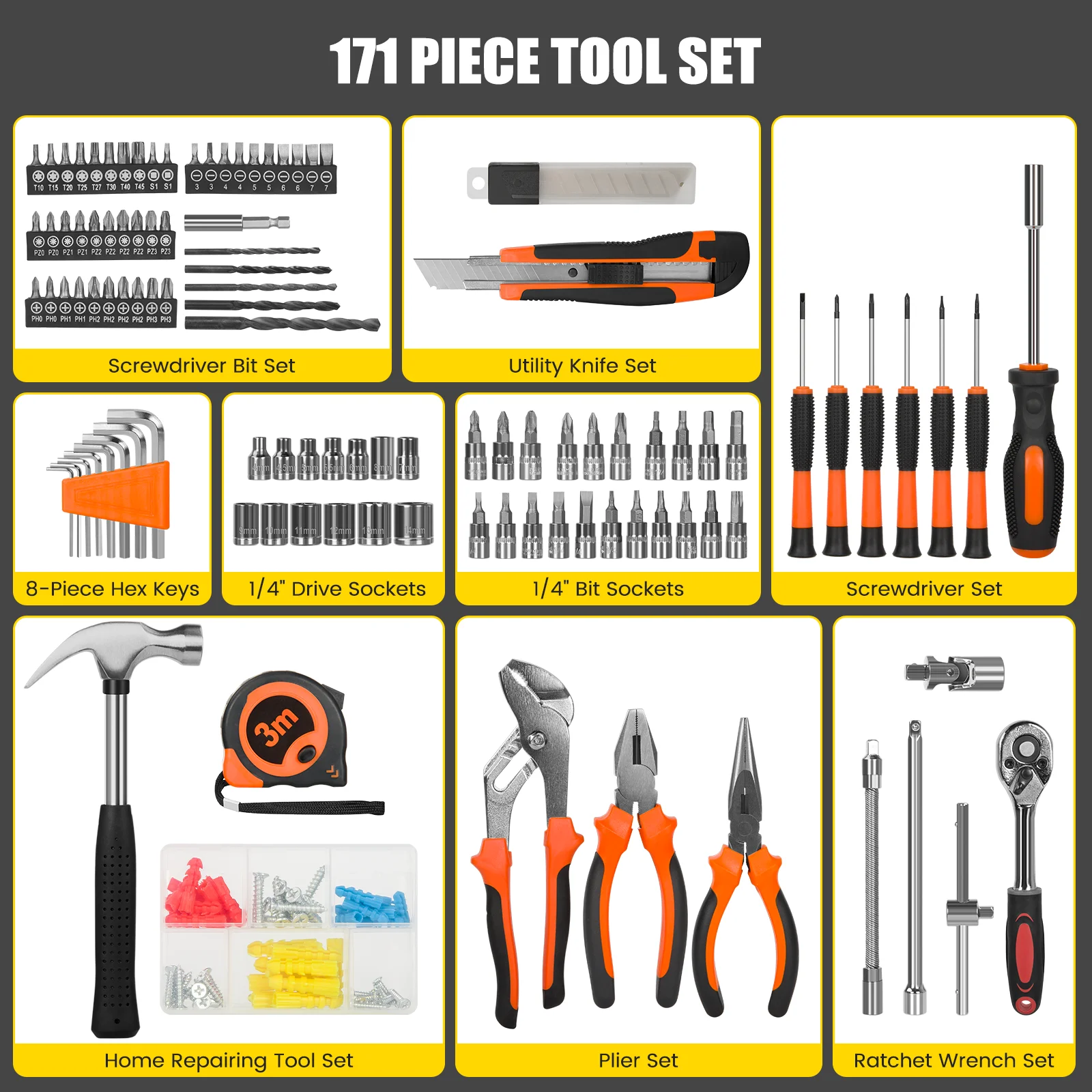 171 Piece Socket Wrench Auto Repair Tool Combination Package Ratchet Wrench, Household Tool Set General Mechanic Tool Kit and Socket Set, Mixed Tool Set Hand Tool Kit with Toolbox Storage Case 4